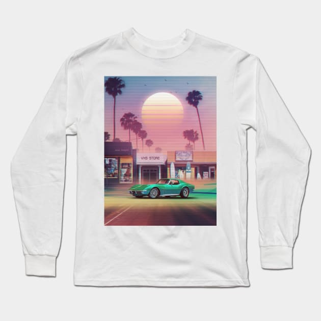 Synthwave Sunset Drive Long Sleeve T-Shirt by dennybusyet